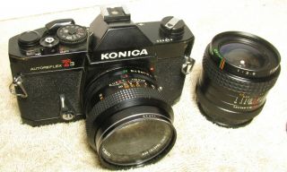 Vintage Konica Autoreflex T3 35mm Camera With Extra Lens,  Strap & Case