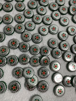 100 Heineken Beer Bottle Caps Silver Washed Crafts Metal Retired Red Star