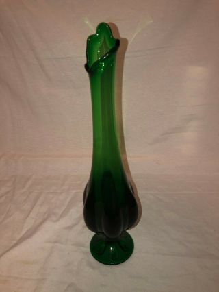 Vintage Mid Century Modern Green Glass Viking Vase With Flute Top