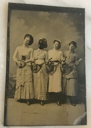Vintage Tintype Photo Of Four Lady 