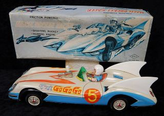 Rare Vintage Aoshin Asc Japan Tin Speed Racer Mach 5 Go Rocket Friction Toy Car