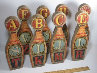 Abc Pins / Blocks,  Victorian Toy Paper Litho On Wood,  Mcloughlin