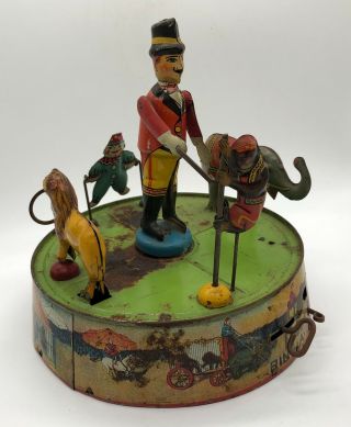 1923 Ring - A - Ling Circus Carousel Wind - Up Tin Mechanical Toy By Louis Marx