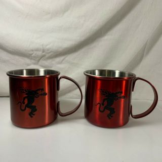 Fireball Whiskey Coffee Cup Mugs Set Of 2 Metal Red Black 16 Oz