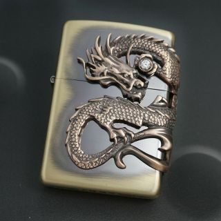 Zippo Oil Lighter Dragon Design Solid Gold Brass Cool Japan
