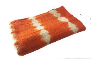 African Bogolan Textile Mud Cloth Orange & White 40 " By 60 "