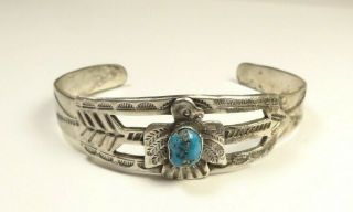 Vintage Fred Harvey Era Navajo Thunderbird Turquoise Bracelet Sterling Silver