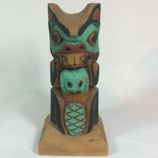 Vintage Raymond Ray Peck Alaska Tlingit Hand Carved Wood Totem Pole Signed