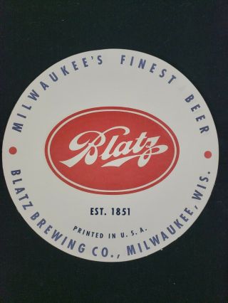 Vintage Blatz Beer Paper Tray Insert 10 3/4 " Diameter Rare