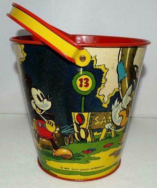 Rare Near Mint:disney 1938 Mickey Mouse,  Donald Duck & Goofy " Golf " Tin Sand Pail