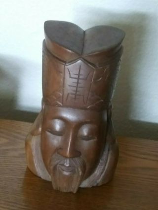 Signed Vintage Japanese Wood Hand Carving Japan Head Bust Zen Prayer God