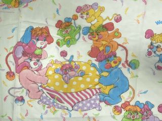 Vintage Popples Twin Bed Sheets Set Flat Fitted Pillowcase 1986 80s Fabric