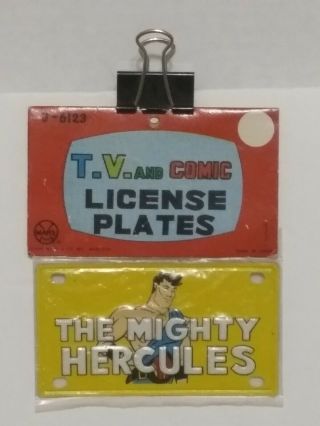 Vintage 1967 Marx Toys Tv And Comic Bike License Plate The Mighty Hercules Mip