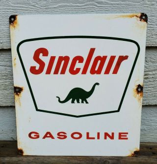 Vintage Sinclair Gasoline Porcelain Pump Plate Oil Service Station Dinosaur Sign