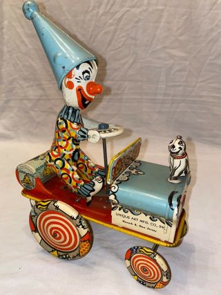 Unique Art Artie The Clown In His Crazy Circus Car Tin Wind Up,