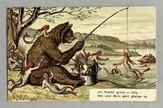 Vintage Fantasy Mermaid Postcard Bear Fishes For Mermaids Most Unusual Card