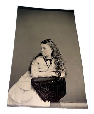 Rare Antique Victorian American Child,  Adorable Fashion Necklace Tintype Photo