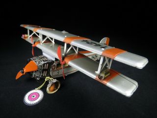 Extremely Rare 1930’s German Bi - Plane Clockwork With Electric Lights 16 ½” Ws