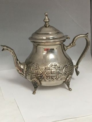 Vintage Authentic Moroccan Handcrafted Silver Teapot