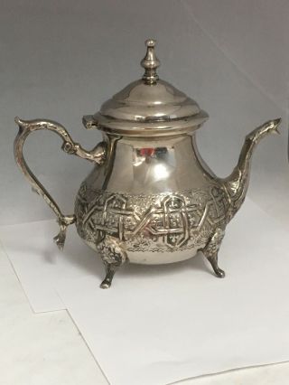 Vintage Authentic Moroccan Handcrafted Silver Teapot 3