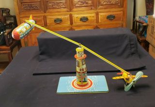 Vtg 1930 - 1940s " Unique Art Sky Rangers " Early Tin Litho Wind Up Toy