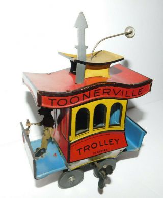 Neat Vintage 1922 Tin Toy Wind - Up Fontaine Fox Toonerville Trolley Germany