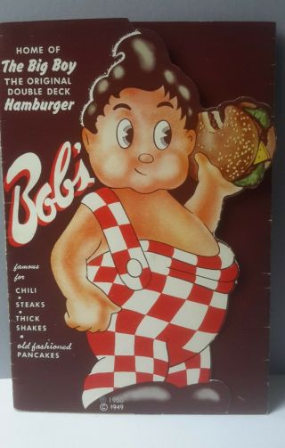Vintage Bobs Big Boy Restaurant Collectible Menu C.  1949 R.  1950 Advertising