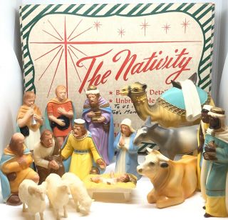 Vintage Hartland Unbreakable Christmas Nativity Creche Box Set Of 16