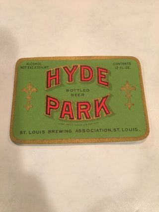 1930’s Hyde Park Beer Label / St.  Louis Beer