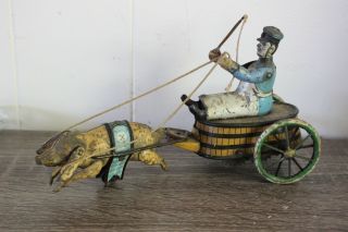 Antique Germany Wind Up Tin Litho Toy Walter Stock Paddy & Pig No Lehmann