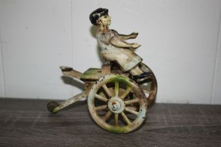 Antique Germany Wind Up Hand Painted Tin Toy Gunthermann Woman Riding Cart