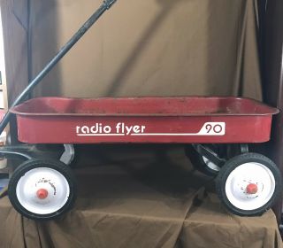 Vintage Classic Red Steel Radio Flyer 90 Red Wagon Vintage Rusty - Rolls Good