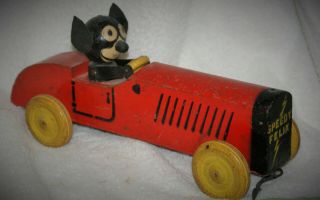 11 1/2 " Estate Speedy Felix The Cat Wooden Pull Toy 1925 Geo.  Borgfeldt