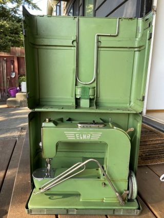 Vintage Elna Grasshopper Sewing Machine In Metal Case