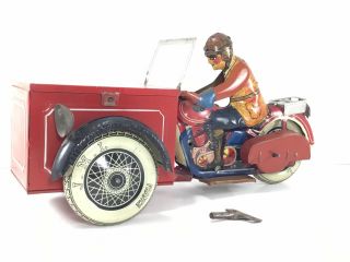 Jml Delivery Motorcycle Tin Toy Wind Up Scarce 1930s French Pre - War Triporteur