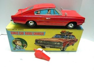 Large Japan T.  N Tin Battery Op.  1967 Charger Bond 007 Chase Car.  A, .  Runs.