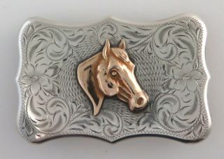 Diablo Sterling Silver Relief Horse Etched Western Belt Buckle