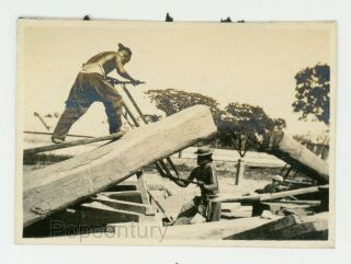 China 1920 Photograph Peiping Peking Usmc Legation Hand Saw Wood Cutting Photo