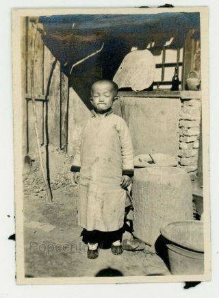 China 1920 Photograph Peiping Peking Usmc Legation Young Boy Frowning Photo