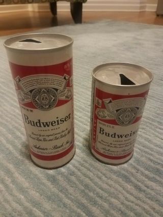 Vintage Budweiser Tab Top Steel Beer Cans Pull Tab.  12oz And 1pint
