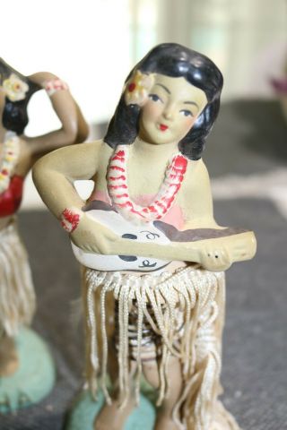 TWO True Vintage Chalkware Dashboard Hula Girl Nodders Bobble Mid - Century Aloha 2