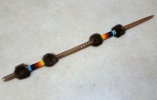 34 " Hand Made Cut Beaded Mink Fur Native American Indian Dance Stick
