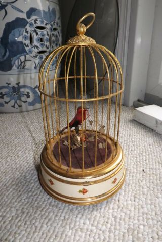 Vintage Singing Bird In A Cage.  German 10x5.  7/8 In.