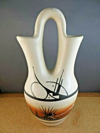 Vintage Signed Navajo Native American Double Neck Wedding Jug Pottery Vase