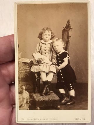Cdv Photograph,  Little Girl Holding Doll,  Post Mortem? Unusual Eyes