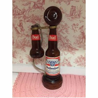 Folk Art Budweiser Glass Bottle Telephone