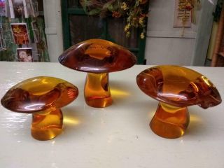 Mid Century Vintage Viking Glass Persimmon Orange/amber Mushrooms