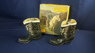 Vintage Hopalong Cassidy Child Black Cowboy Boots W Box 4 1/2b 8 Acme Eagle Vg
