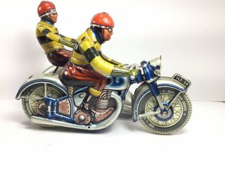RARE TIPPCO Wind - Up Tin Toy Sidecar Motorcycle SILVER RACER,  Quality Rep box 3