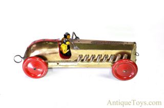 Antique Ca.  1930’s Buffalo Marx Toy “silver Dash” Pull Windup Tin Litho Race Car